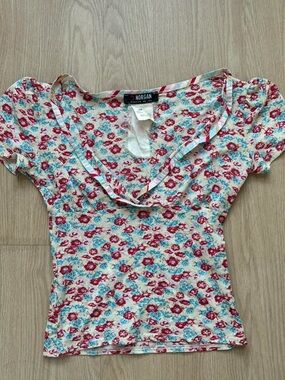 Vintage Morgan de Toi Red Floral Cap-Sleeve Women's Top Fits XS